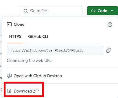 GitHub Code menu with the Download ZIP option highlighted.