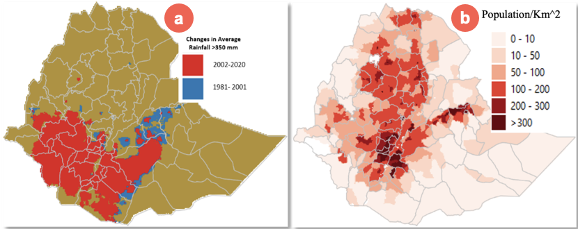 Two maps of Ethiopia, labeled as images A and B.