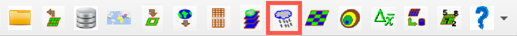The FEWS Tools toolbar with the View and Explore Rainfall Summaries option highlighted.