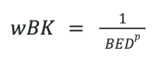 Equation. w B K equals 1 over BED to the p power.