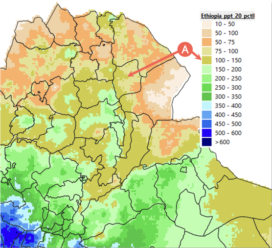 Map of northern Ethiopia showing a labeled point A.