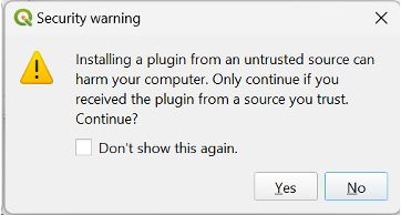 Example of a warning that may appear. Click yes to continue with the installation.