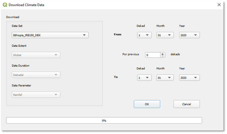 The Download Climate Data screen with a selected data set.