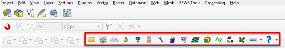 QGIS interface with the GeoCLIM toolbar.