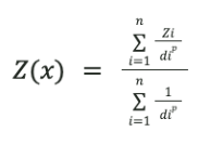 Z of x equals the sum from i equals 1 to n of Z times i divided by di to the p power all divided by the sum of i equals 1 to n of 1 over di to the p power. 