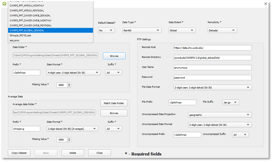 Add Datasets screen with a list of datasets that appear on clicking the browse button.