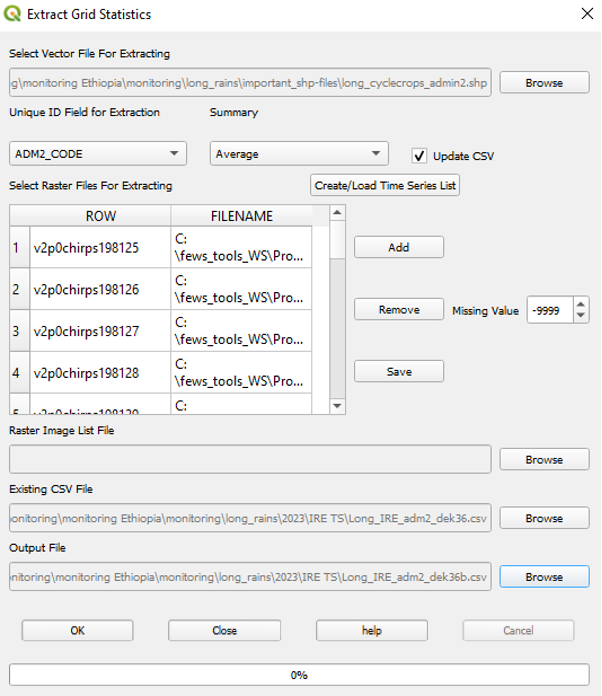 The Extract Grid Statistics screen.