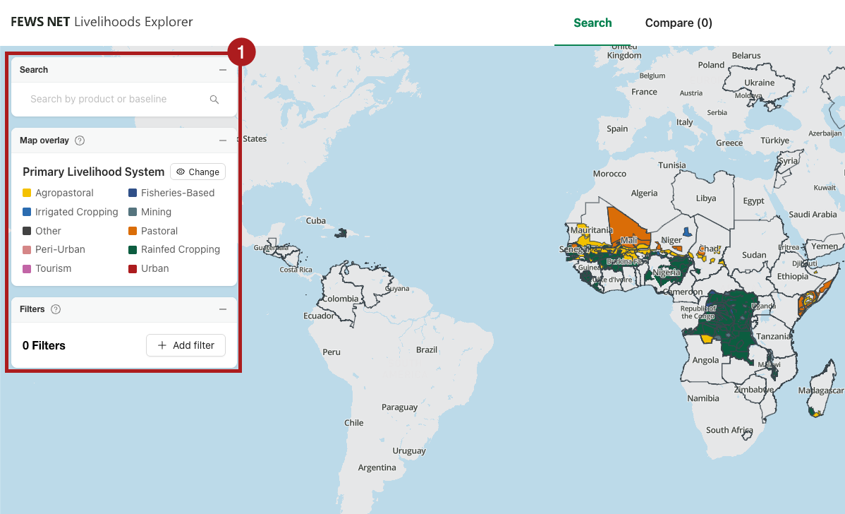 Map view that highlights the search and filter functionality.