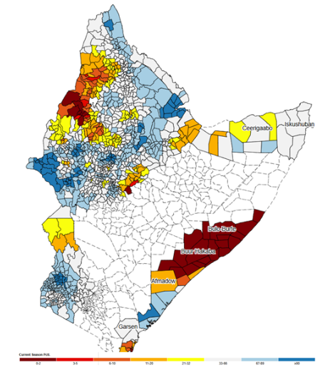 Current season percentile map for the horn of Africa. 