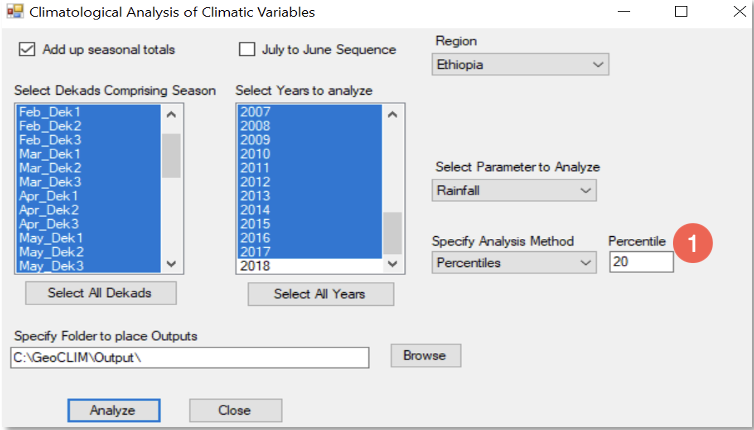 The Climatological Analysis of Climatic Variables screen. 