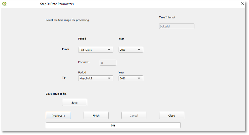 The Date Parameters screen. 