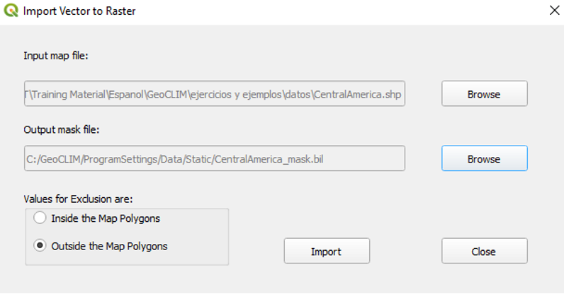 The Import Vector to Raster screen. 