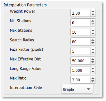 Interpolation parameters screen with 9 parameters as described in this section.